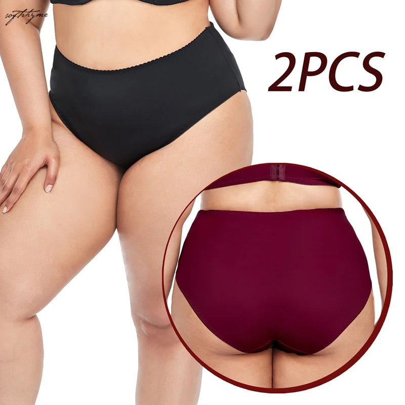 Softrhyme 2Pcs/lot Women's Panty Breathable Ice Silk Plus Size Brief Seamless Underwear S M L-7XL